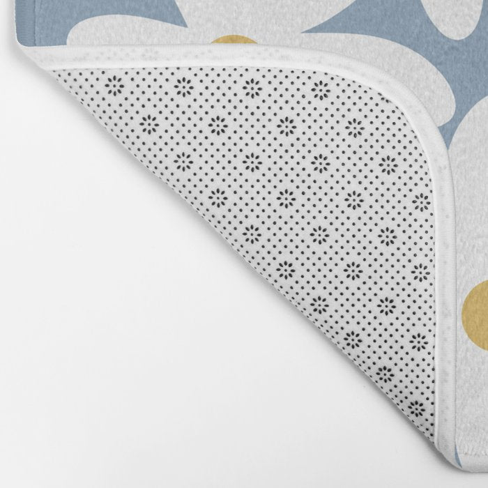 Daisy Time Retro Floral Pattern in Light Blue, White, and Mustard Bath Mat Gallery Image 2