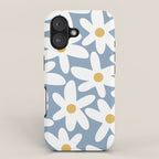 Daisy Time Retro Floral Pattern in Light Blue, White, and Mustard iPhone Case Gallery Image 1