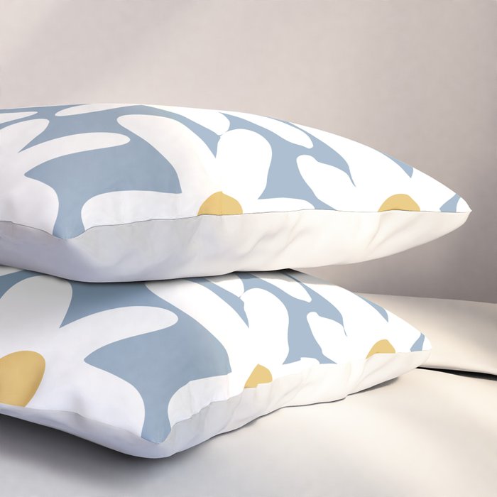 Daisy Time Retro Floral Pattern in Light Blue, White, and Mustard Pillow Sham Gallery Image 3