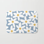 Daisy Time Retro Floral Pattern in Light Blue, White, and Mustard Bath Mat Gallery Image 1