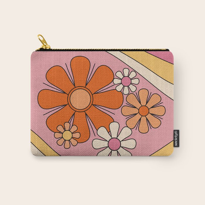 Groovy Floral Daydream Retro 60s 70s Flowers Pink Orange Yellow Carry All Pouch Gallery Image 1