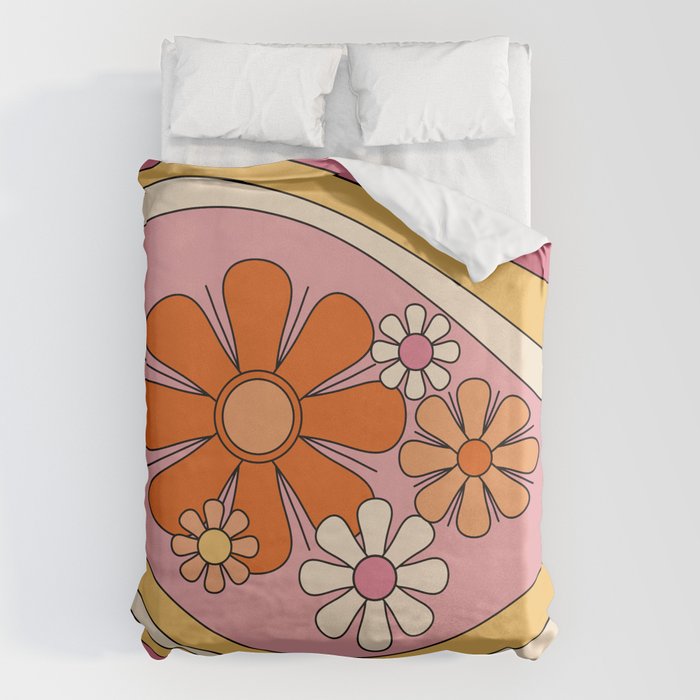 Groovy Floral Daydream Retro 60s 70s Flowers Pink Orange Yellow Duvet Cover Gallery Image 1