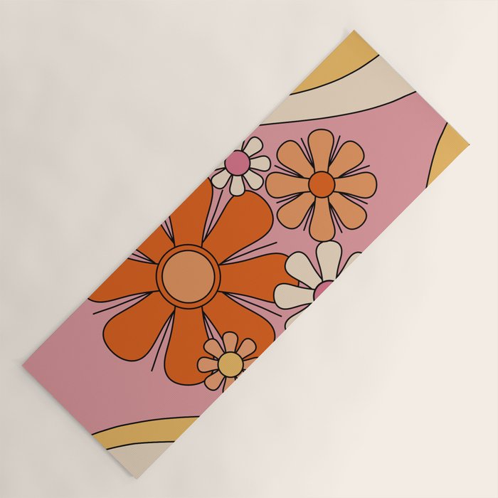 Groovy Floral Daydream Retro 60s 70s Flowers Pink Orange Yellow Yoga Mat Gallery Image 1