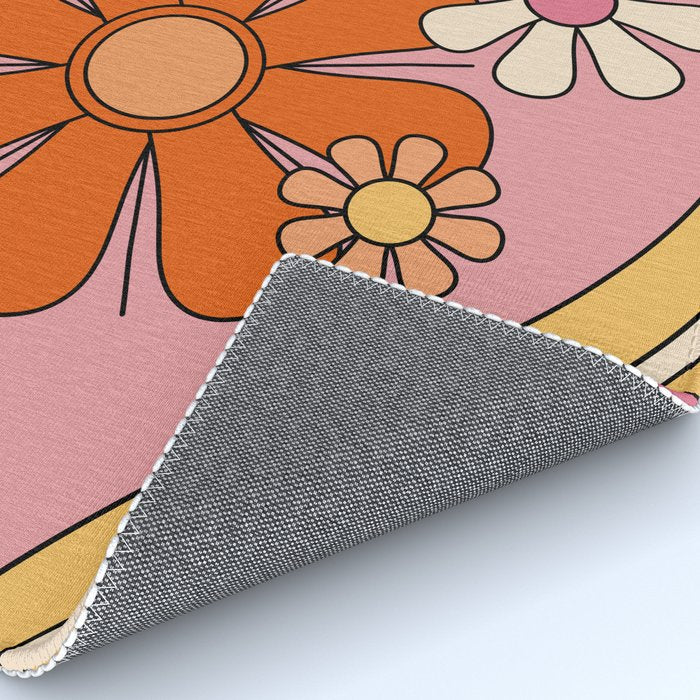 Groovy Floral Daydream Retro 60s 70s Flowers Pink Orange Yellow Rug Gallery Image 4