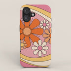 Groovy Floral Daydream Retro 60s 70s Flowers Pink Orange Yellow iPhone Case Gallery Image 1