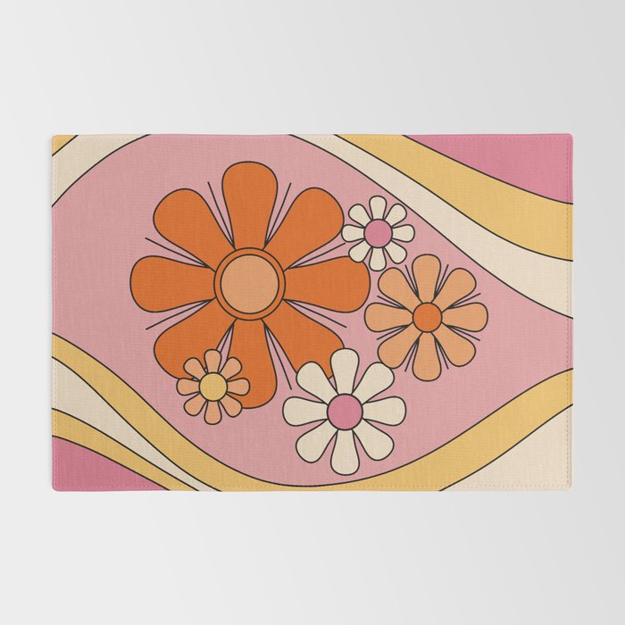Groovy Floral Daydream Retro 60s 70s Flowers Pink Orange Yellow Rug Gallery Image 2