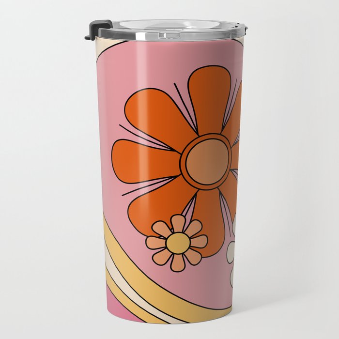 Groovy Floral Daydream Retro 60s 70s Flowers Pink Orange Yellow Travel Mug Gallery Image 3
