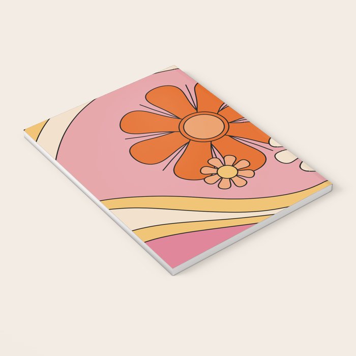 Groovy Floral Daydream Retro 60s 70s Flowers Pink Orange Yellow Notebook Gallery Image 3