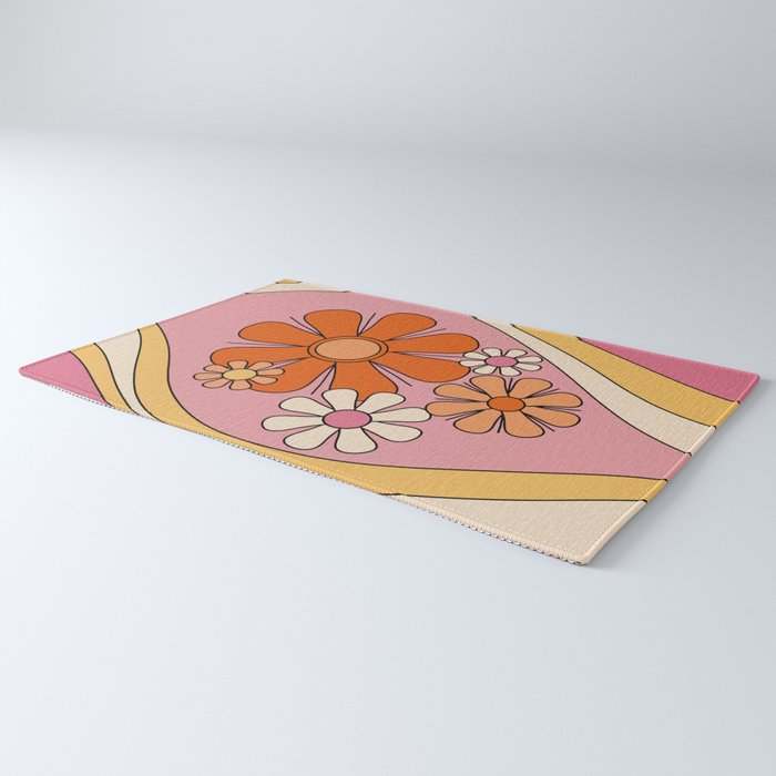 Groovy Floral Daydream Retro 60s 70s Flowers Pink Orange Yellow Rug Gallery Image 3