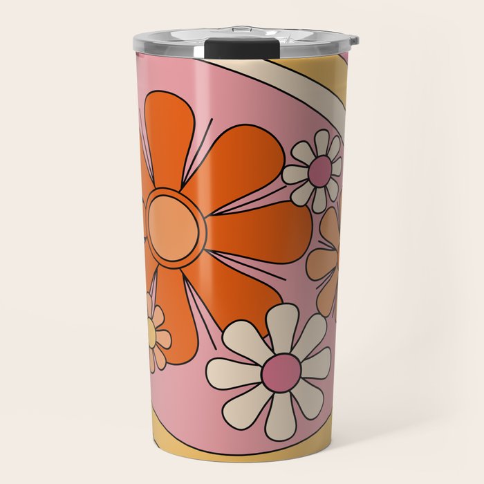 Groovy Floral Daydream Retro 60s 70s Flowers Pink Orange Yellow Travel Mug Gallery Image 1