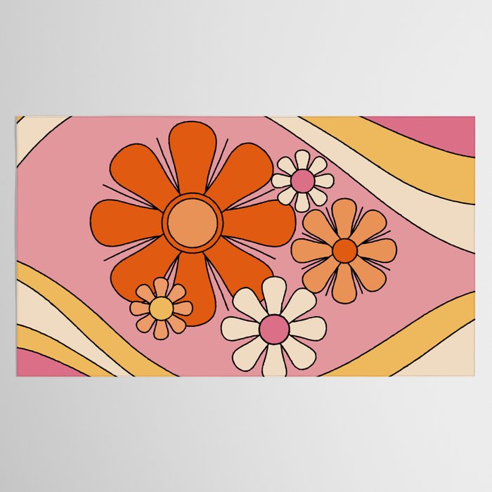 Groovy Floral Daydream Retro 60s 70s Flowers Pink Orange Yellow Tablecloth Gallery Image 2