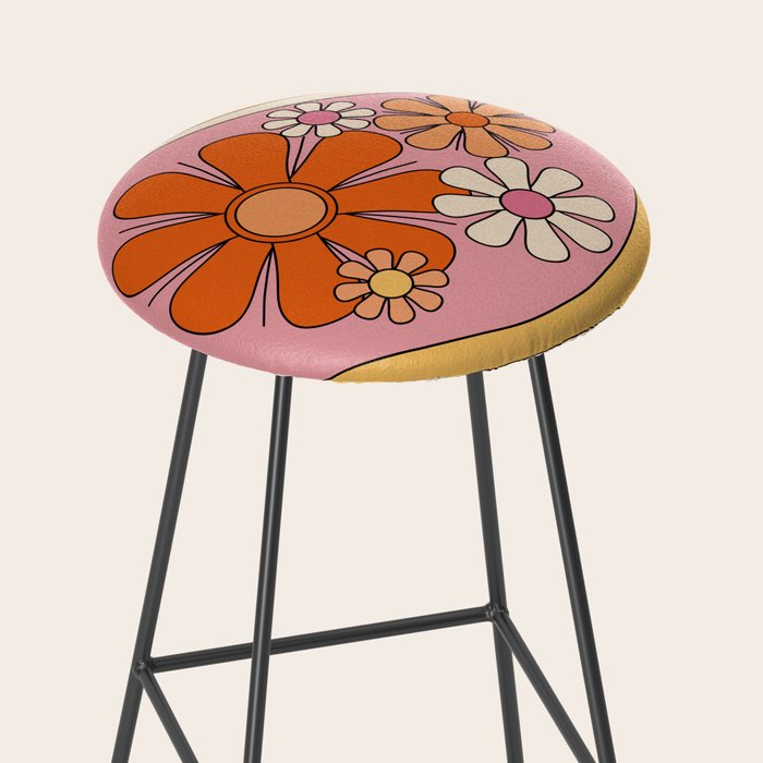 Groovy Floral Daydream Retro 60s 70s Flowers Pink Orange Yellow Stool Gallery Image 2