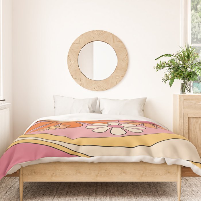 Groovy Floral Daydream Retro 60s 70s Flowers Pink Orange Yellow Duvet Cover Gallery Image 3