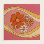 Groovy Floral Daydream Retro 60s 70s Flowers Pink Orange Yellow Wood Wall Art Gallery Image 1