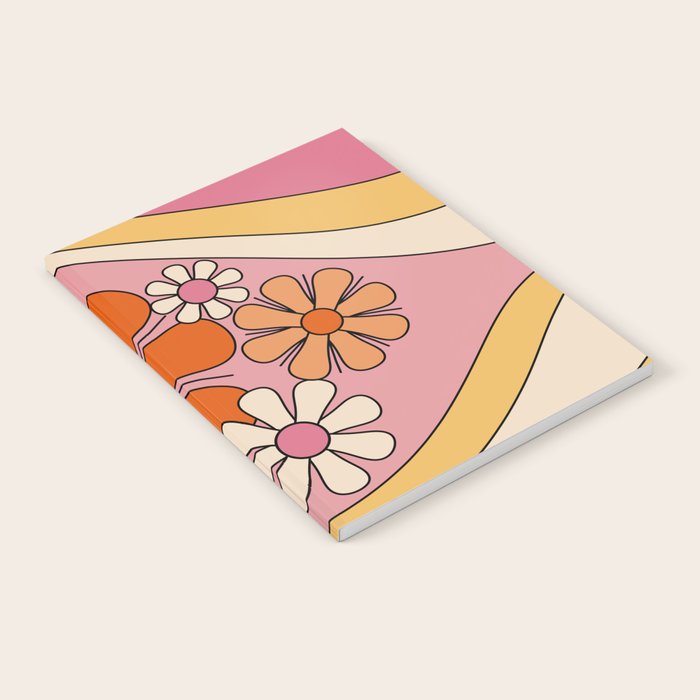Groovy Floral Daydream Retro 60s 70s Flowers Pink Orange Yellow Notebook Gallery Image 1