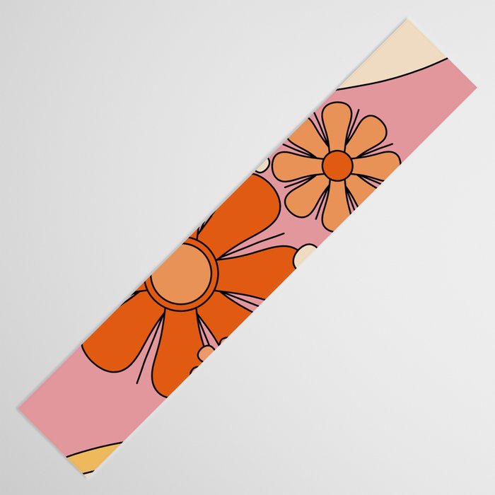 Groovy Floral Daydream Retro 60s 70s Flowers Pink Orange Yellow Table Runner Gallery Image 3