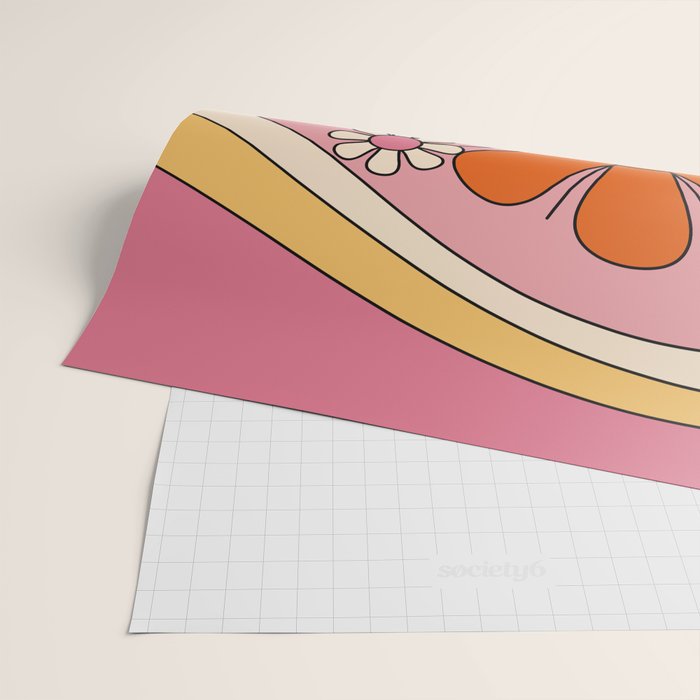 Groovy Floral Daydream Retro 60s 70s Flowers Pink Orange Yellow Wrapping Paper Gallery Image 2