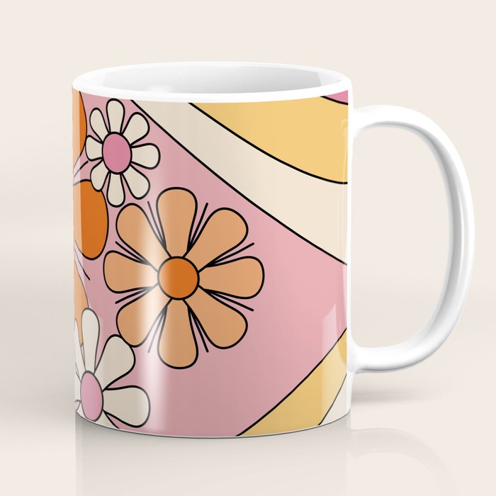Groovy Floral Daydream Retro 60s 70s Flowers Pink Orange Yellow Coffee Mug Gallery Image 1