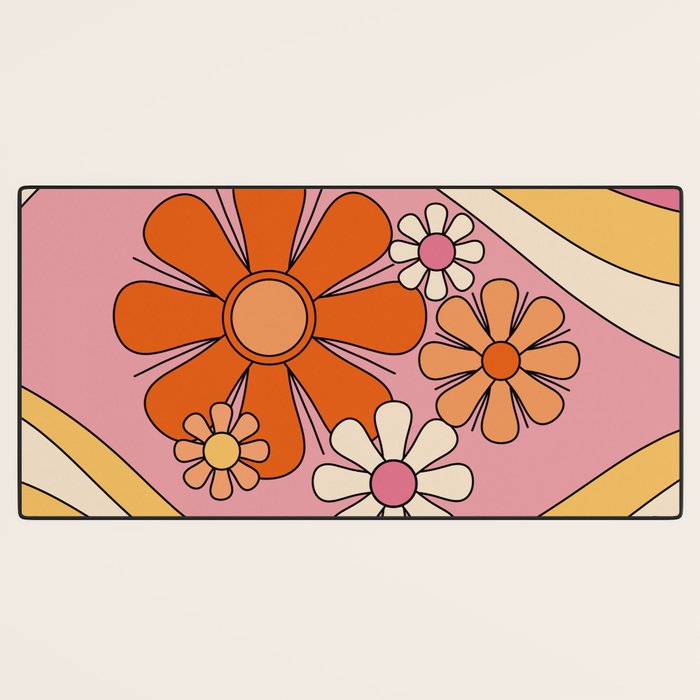 Groovy Floral Daydream Retro 60s 70s Flowers Pink Orange Yellow Desk Mat Gallery Image 3
