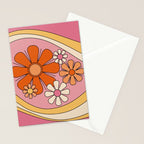 Groovy Floral Daydream Retro 60s 70s Flowers Pink Orange Yellow Stationery Card Gallery Image 2
