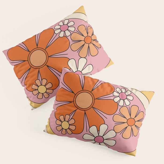 Groovy Floral Daydream Retro 60s 70s Flowers Pink Orange Yellow Pillow Sham Gallery Image 3