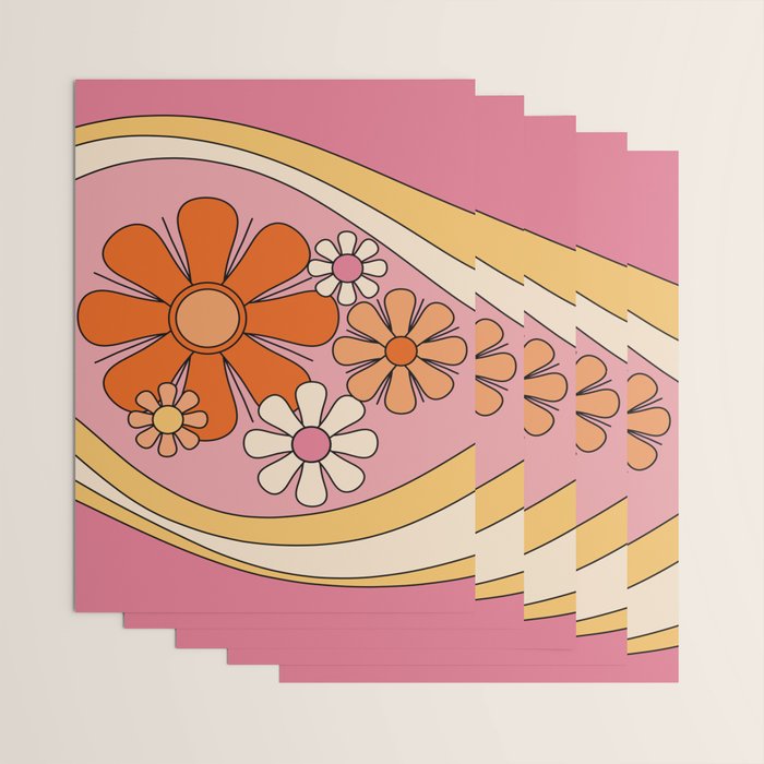 Groovy Floral Daydream Retro 60s 70s Flowers Pink Orange Yellow Wrapping Paper Gallery Image 3