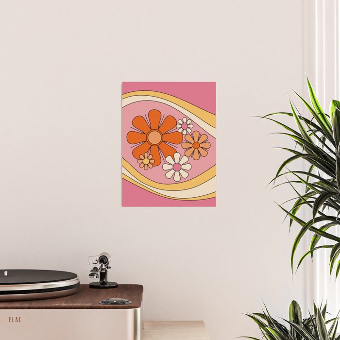 Groovy Floral Daydream Retro 60s 70s Flowers Pink Orange Yellow Poster Gallery Image 2