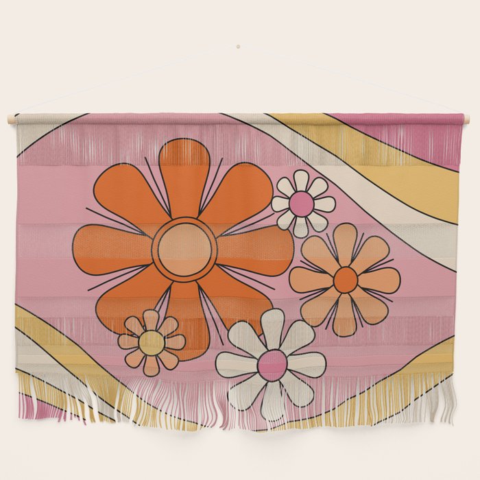 Groovy Floral Daydream Retro 60s 70s Flowers Pink Orange Yellow Wall Hanging Gallery Image 1