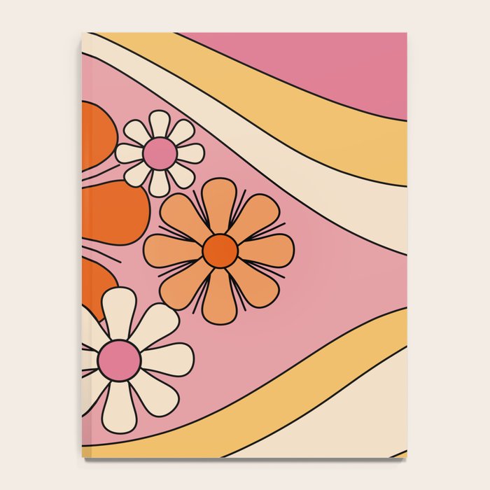 Groovy Floral Daydream Retro 60s 70s Flowers Pink Orange Yellow Notebook Gallery Image 4