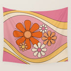 Groovy Floral Daydream Retro 60s 70s Flowers Pink Orange Yellow Wall Tapestry Gallery Image 4