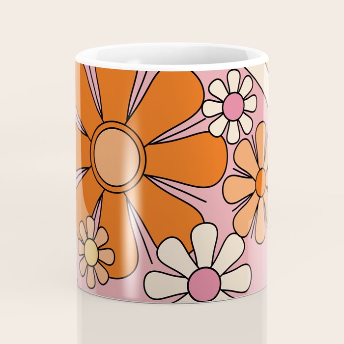 Groovy Floral Daydream Retro 60s 70s Flowers Pink Orange Yellow Coffee Mug Gallery Image 4