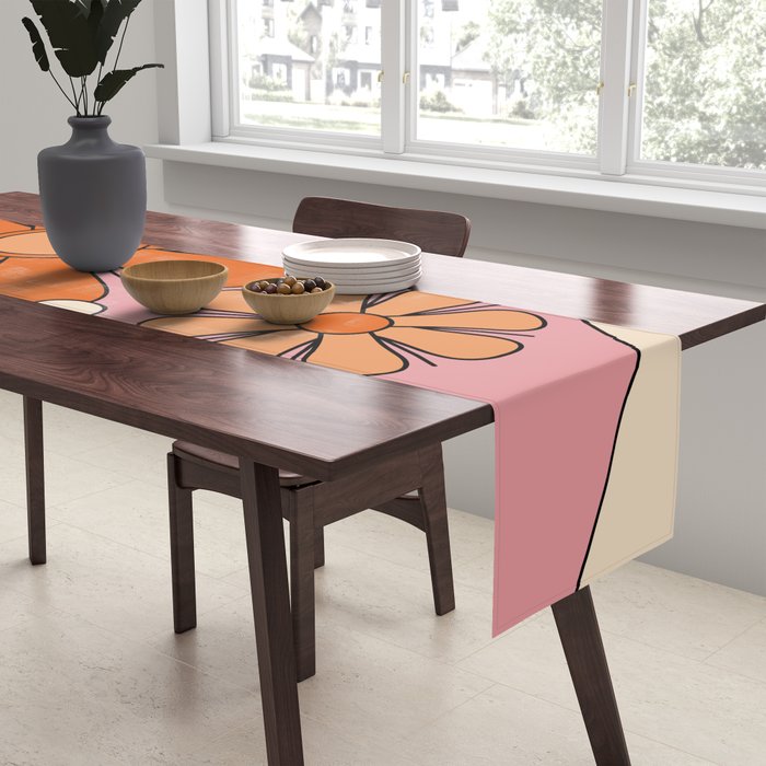Groovy Floral Daydream Retro 60s 70s Flowers Pink Orange Yellow Table Runner Gallery Image 2