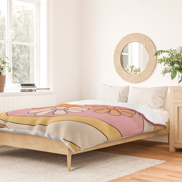 Groovy Floral Daydream Retro 60s 70s Flowers Pink Orange Yellow Duvet Cover Gallery Image 2