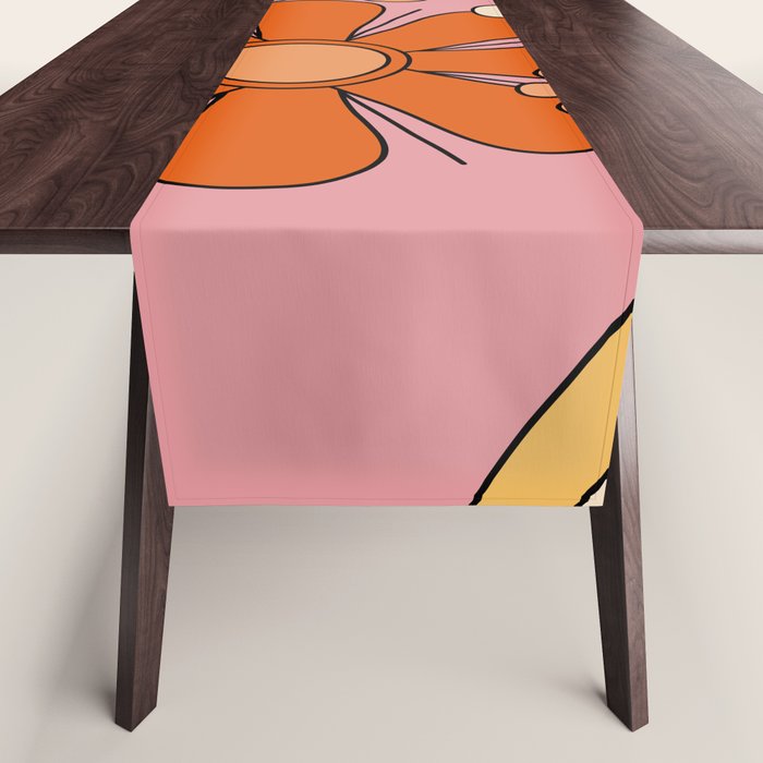 Groovy Floral Daydream Retro 60s 70s Flowers Pink Orange Yellow Table Runner Gallery Image 1