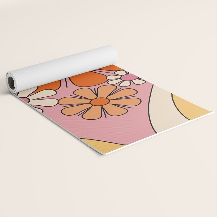Groovy Floral Daydream Retro 60s 70s Flowers Pink Orange Yellow Yoga Mat Gallery Image 2