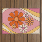 Groovy Floral Daydream Retro 60s 70s Flowers Pink Orange Yellow Outdoor Rug Gallery Image 1