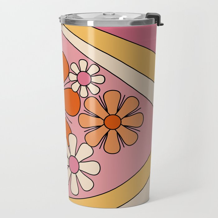 Groovy Floral Daydream Retro 60s 70s Flowers Pink Orange Yellow Travel Mug Gallery Image 2