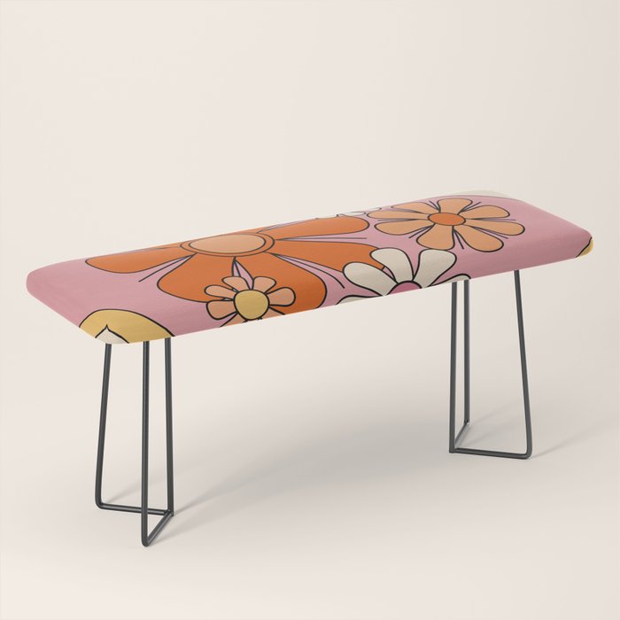Groovy Floral Daydream Retro 60s 70s Flowers Pink Orange Yellow Bench Gallery Image 1