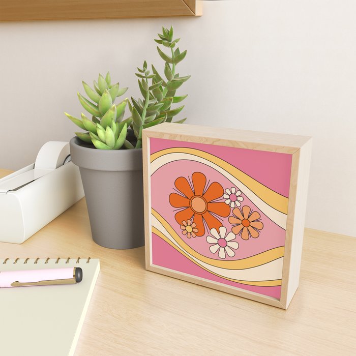 Groovy Floral Daydream Retro 60s 70s Flowers Pink Orange Yellow Mini Art Print Gallery Image 2