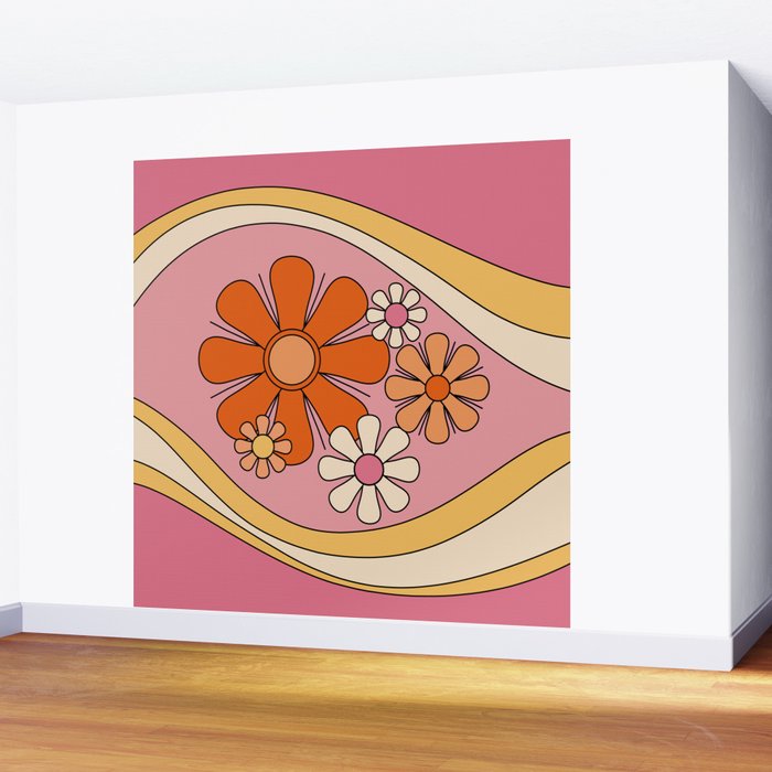 Groovy Floral Daydream Retro 60s 70s Flowers Pink Orange Yellow Wall Mural Gallery Image 2