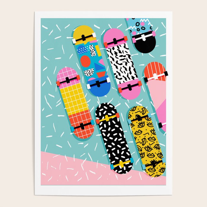 Omigod - 80s retro memphis skateboards pattern sports trendy 1980's vintage style retro Poster Gallery Image 1