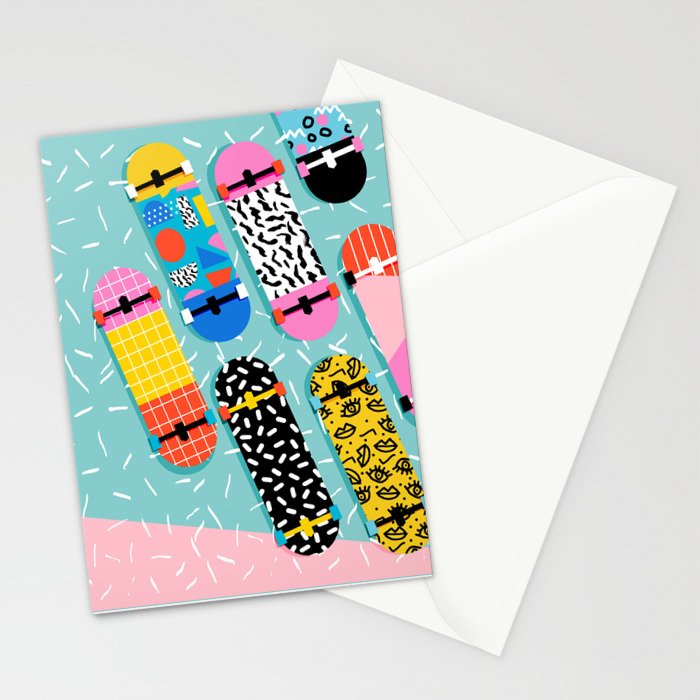 Omigod - 80s retro memphis skateboards pattern sports trendy 1980's vintage style retro Stationery Card Gallery Image 2