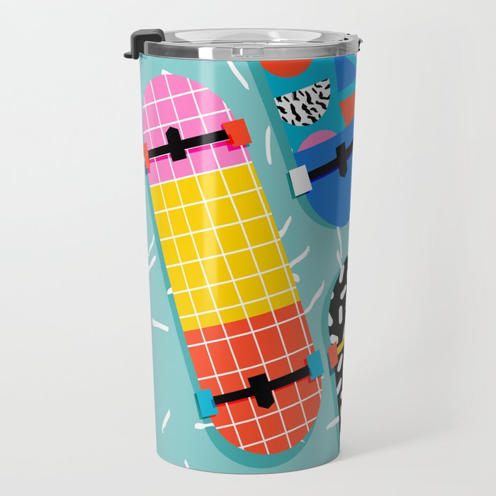 Omigod - 80s retro memphis skateboards pattern sports trendy 1980's vintage style retro Travel Mug Gallery Image 3