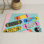 Omigod - 80s retro memphis skateboards pattern sports trendy 1980's vintage style retro Rug Gallery Image 1