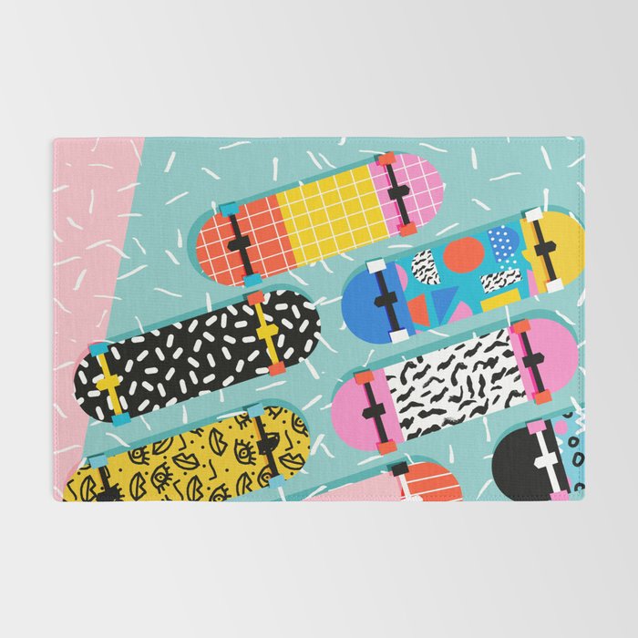 Omigod - 80s retro memphis skateboards pattern sports trendy 1980's vintage style retro Rug Gallery Image 2