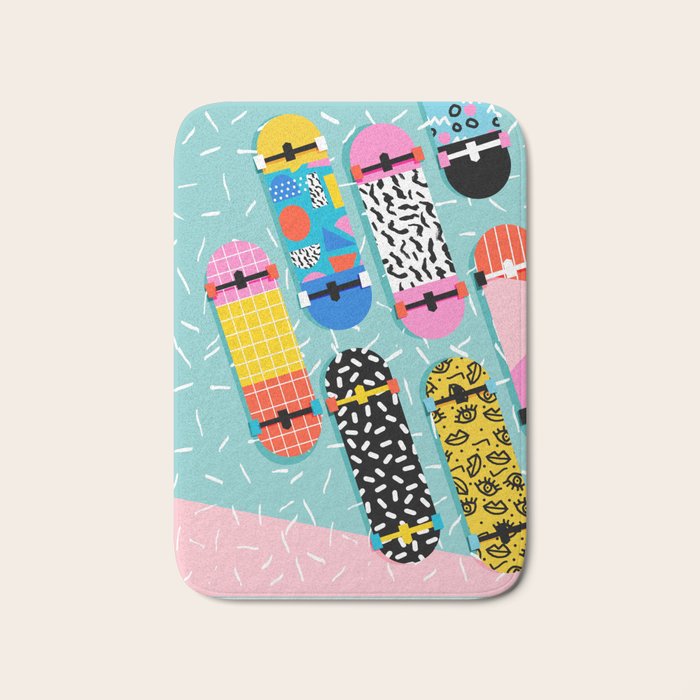 Omigod - 80s retro memphis skateboards pattern sports trendy 1980's vintage style retro Bath Mat Gallery Image 1