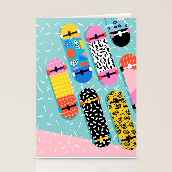 Omigod - 80s retro memphis skateboards pattern sports trendy 1980's vintage style retro Stationery Card Gallery Image 1