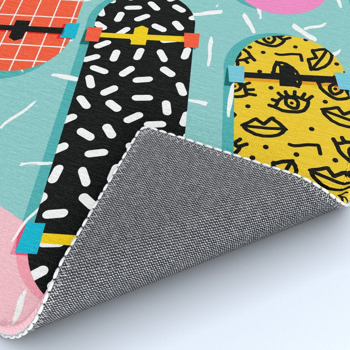 Omigod - 80s retro memphis skateboards pattern sports trendy 1980's vintage style retro Rug Gallery Image 4