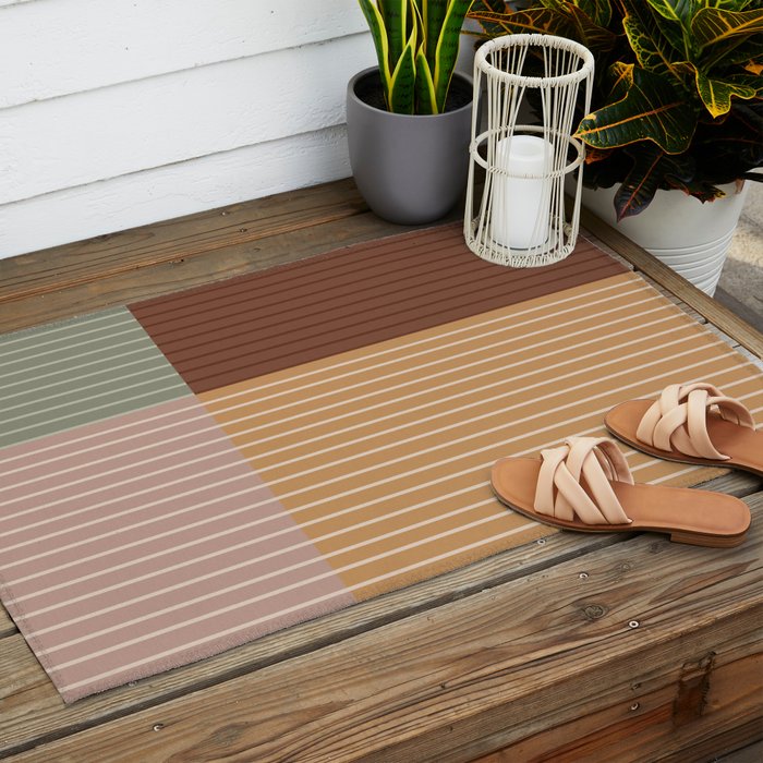 Color Block Line Abstract LII Boho Western Outdoor Rug Gallery Image 2