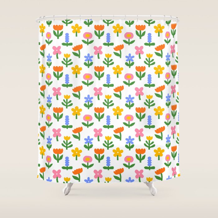 Colorful spring flower art pattern Shower Curtain Gallery Image 1